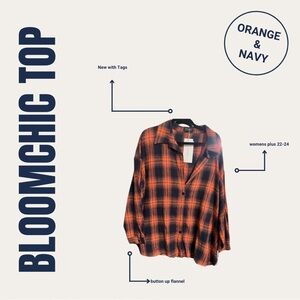 Bloomchic 22-24 Flannel Orange and Navy brand new with tags